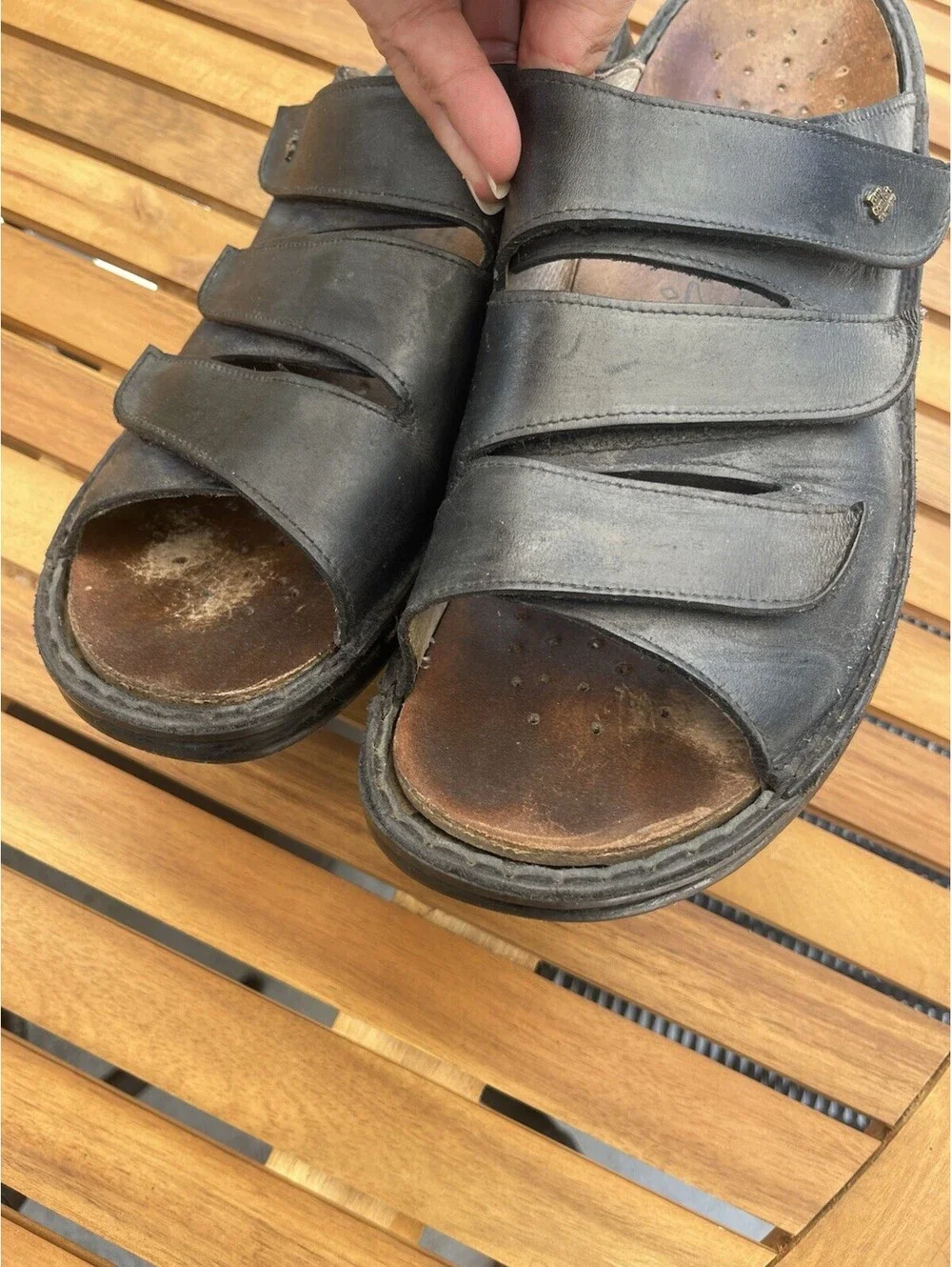 Finn Comfort Korfu Mens US 13 EU 47 Bison Slip-On Leather Sandals Open Toe Black